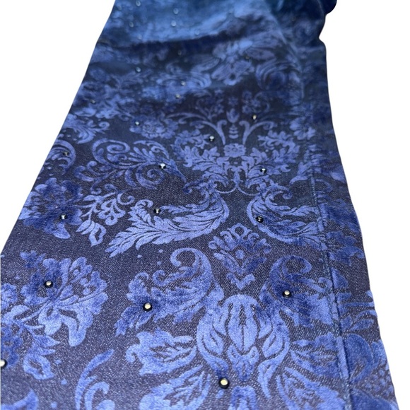 DG2 by Diane Gilman Blue Straight Leg Pants with Rhinestones Floral Pattern - Picture 2 of 5